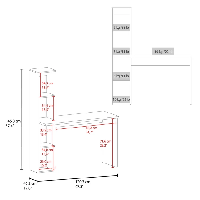 Alt view image 7 of 7 - Aston Modern Computer Desk with Integrated Booshelf with Multi-Tier Open Shelves