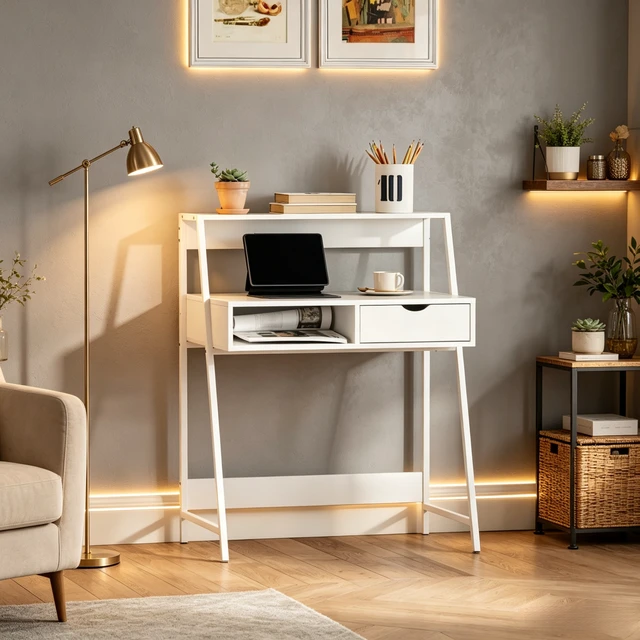 Alt view image 6 of 7 - Space-Saving Study Table with Integrated Drawer,Versatile Computer Desk Designed for Small Rooms,Home Desk,Compact Writing Desk