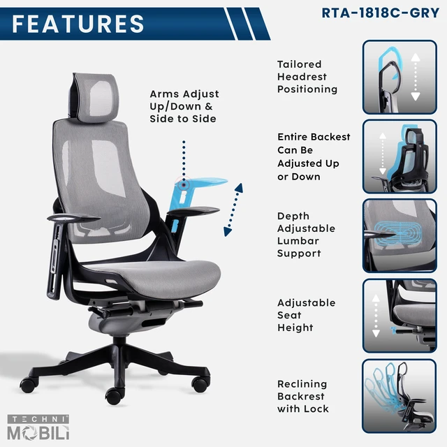 Alt view image 3 of 7 - LUX Ergonomic Executive Chair, Grey