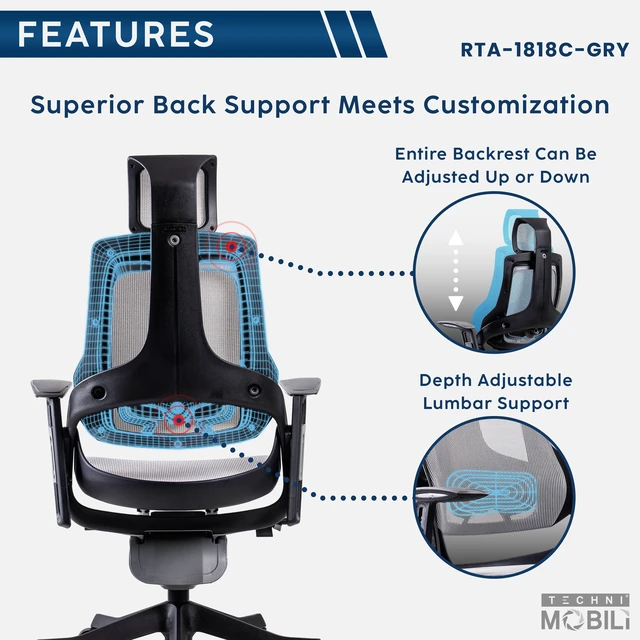 Alt view image 4 of 7 - LUX Ergonomic Executive Chair, Grey