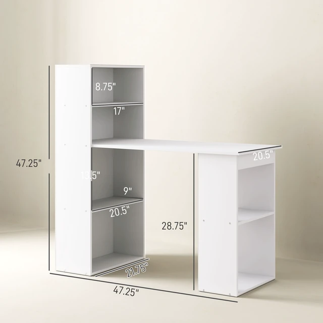 Alt view image 3 of 3 - Computer Desk with Storage Shelves, Writing Desk Workstation