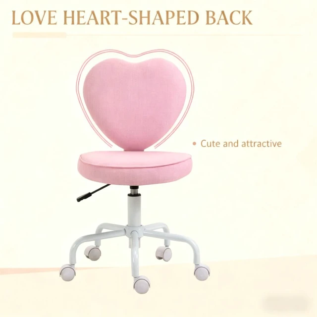Alt view image 2 of 4 - Pink Heart-Shaped Office Chair, Adjustable Swivel Chair for Bedroom & Vanity, Cute & Comfy Style