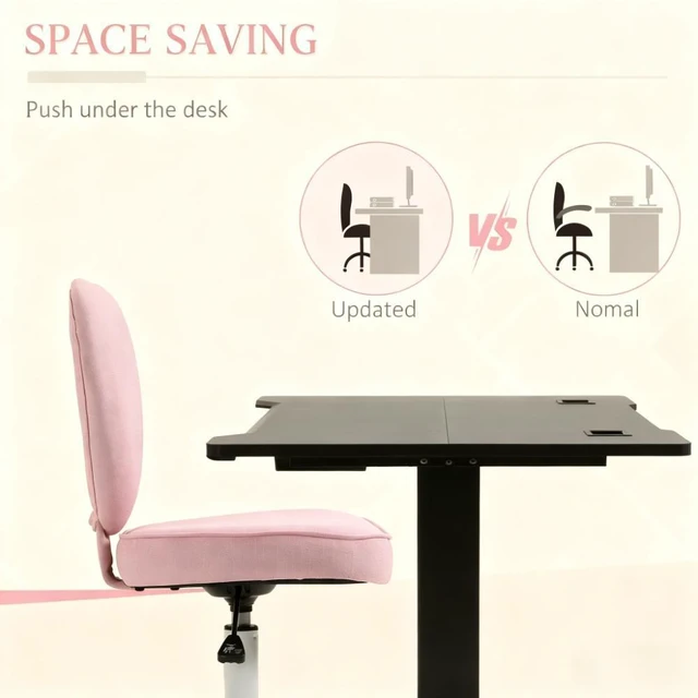 Alt view image 4 of 4 - Pink Heart-Shaped Office Chair, Adjustable Swivel Chair for Bedroom & Vanity, Cute & Comfy Style