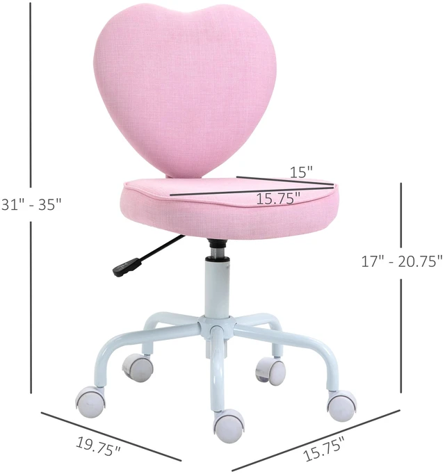 Main image of Pink Heart-Shaped Office Chair, Adjustable Swivel Chair for Bedroom & Vanity, Cute & Comfy Style