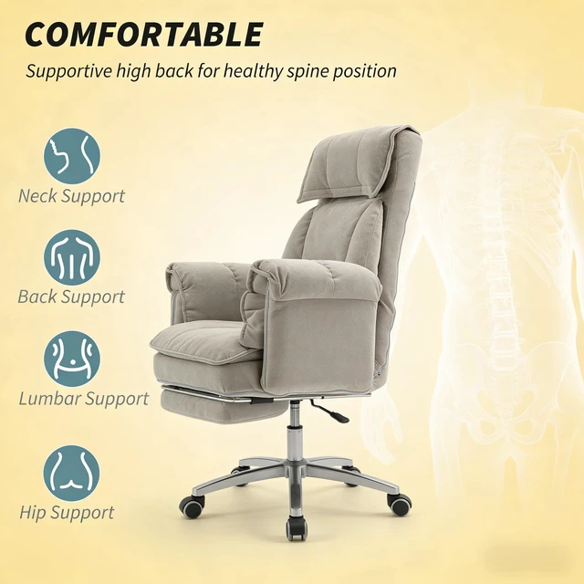 Alt view image 2 of 7 - Reclining Desk Chair with Rolling Wheels,High Back Office Chair