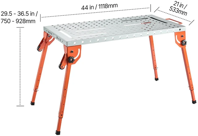 Alt view image 3 of 7 - Welding Table 44" x 21" 500LBS Folding Workbench with 4-Level Adjustable Height
