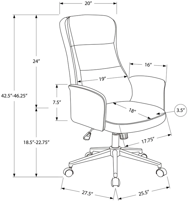 Alt view image 3 of 4 - Office Chair, Swivel, Adjustable Height, Armrests, Ergonomic, Work, Grey Leather Look, Chrome Metal, Contemporary, Modern