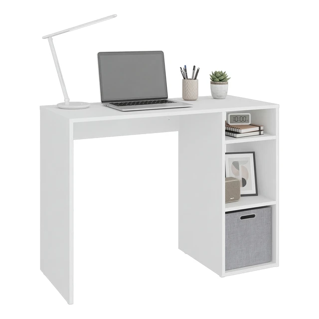 Alt view image 4 of 7 - Computer Desk with 3 Shelves and 1 Basket - White