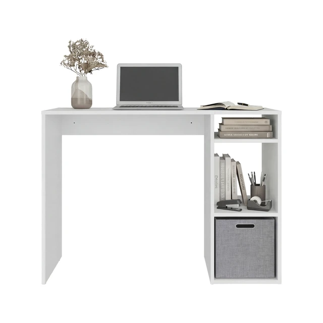 Alt view image 3 of 7 - Dalia Compact Computer Desk with 3-Tier Side Open Storage Shelves, Manufactured Wood Home Office Table