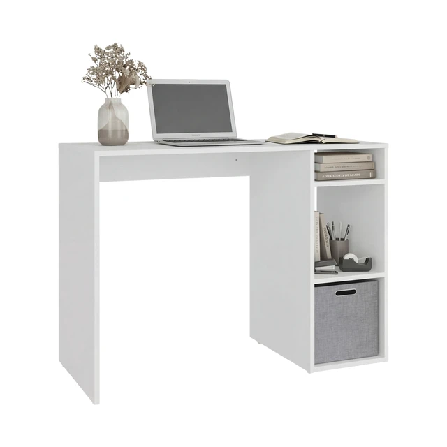 Alt view image 2 of 7 - Dalia Compact Computer Desk with 3-Tier Side Open Storage Shelves, Manufactured Wood Home Office Table