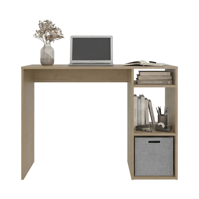 Alt view image 6 of 7 - Dalia Compact Computer Desk with 3-Tier Side Open Storage Shelves, Manufactured Wood Home Office Table