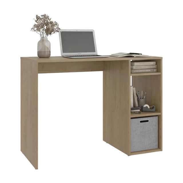 Alt view image 2 of 7 - Dalia Compact Computer Desk with 3-Tier Side Open Storage Shelves, Manufactured Wood Home Office Table