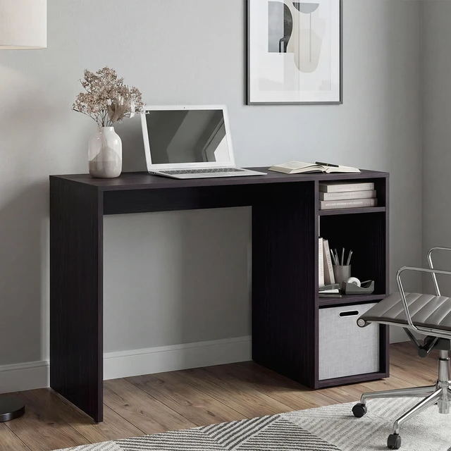 Main image of Dalia Compact Computer Desk with 3-Tier Side Open Storage Shelves, Manufactured Wood Home Office Table