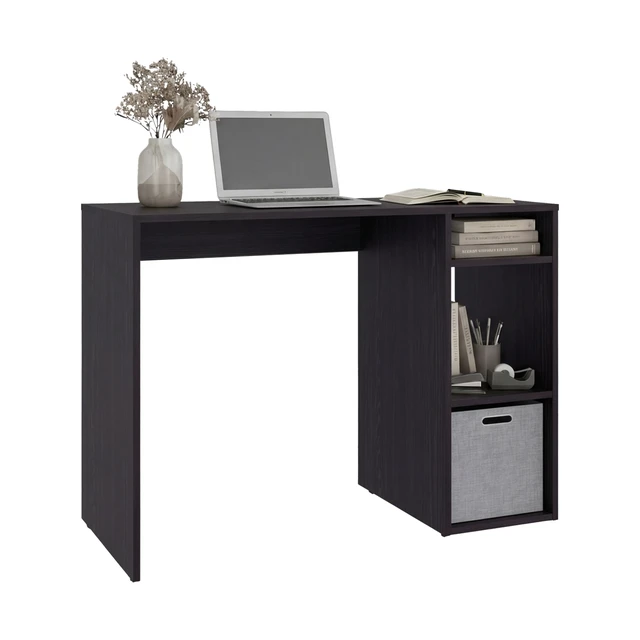 Alt view image 2 of 7 - Dalia Compact Computer Desk with 3-Tier Side Open Storage Shelves, Manufactured Wood Home Office Table