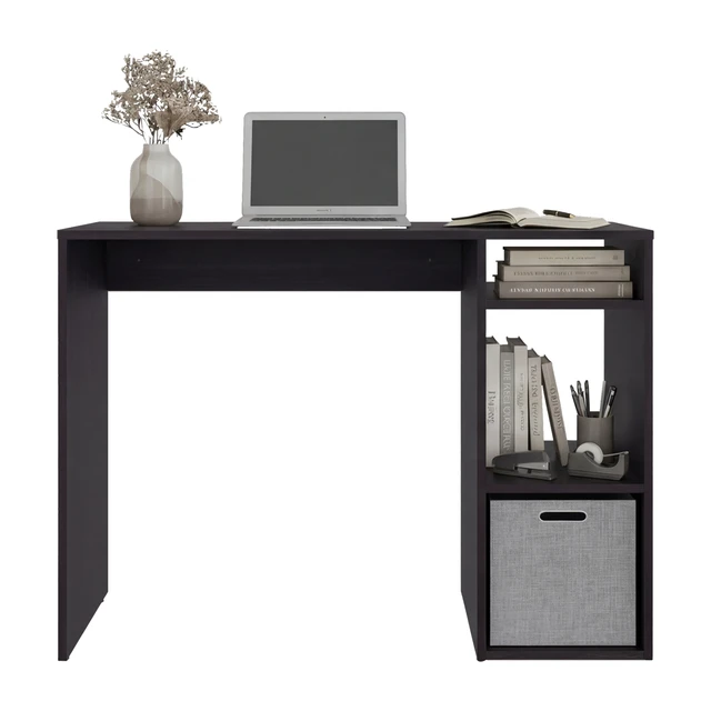 Alt view image 7 of 7 - Dalia Compact Computer Desk with 3-Tier Side Open Storage Shelves, Manufactured Wood Home Office Table
