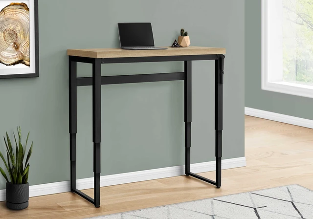 Main image of Computer Desk, Home Office, Standing, Adjustable, 48"l, Work, Laptop, Natural Laminate, Black Metal, Contemporary, Modern