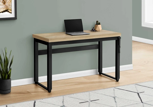 Alt view image 2 of 7 - Computer Desk, Home Office, Standing, Adjustable, 48"l, Work, Laptop, Natural Laminate, Black Metal, Contemporary, Modern
