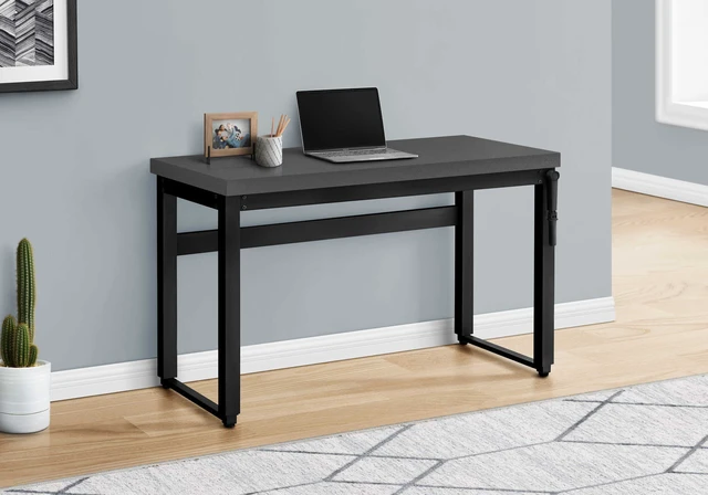 Alt view image 4 of 7 - Computer Desk, Home Office, Standing, Adjustable, 48"l, Work, Laptop, Grey Laminate, Black Metal, Contemporary, Modern