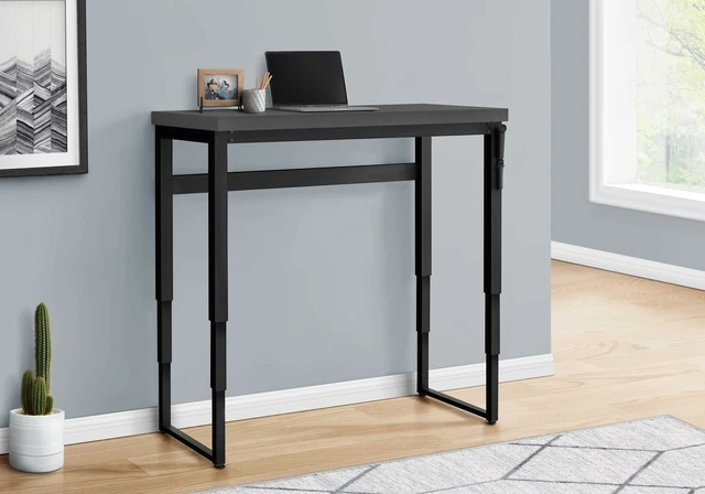 Alt view image 5 of 7 - Computer Desk, Home Office, Standing, Adjustable, 48"l, Work, Laptop, Grey Laminate, Black Metal, Contemporary, Modern