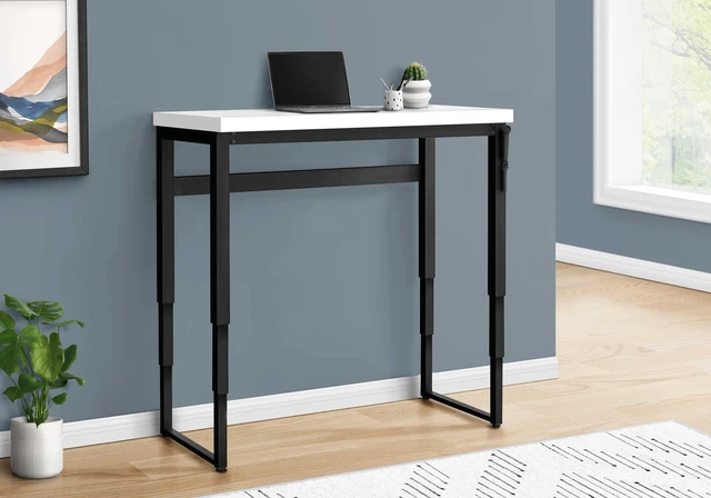 Alt view image 5 of 7 - Computer Desk, Home Office, Standing, Adjustable, 48"l, Work, Laptop, White Laminate, Black Metal, Contemporary, Modern