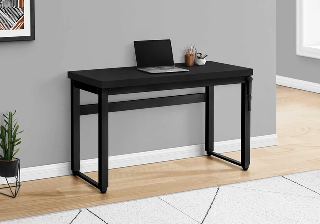 Alt view image 4 of 7 - Computer Desk, Home Office, Standing, Adjustable, 48"l, Work, Laptop, Black Laminate, Black Metal, Contemporary, Modern