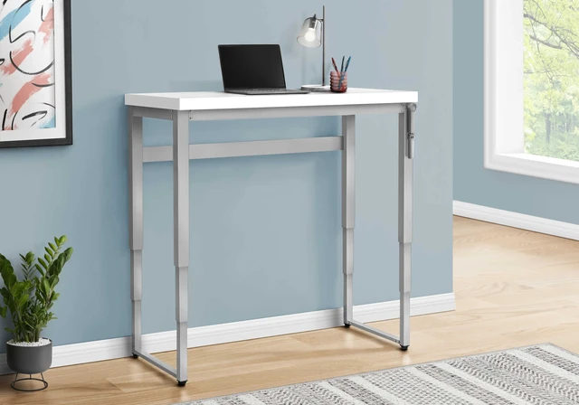 Alt view image 5 of 7 - Computer Desk, Home Office, Standing, Adjustable, 48"l, Work, Laptop, White Laminate, Grey Metal, Contemporary, Modern