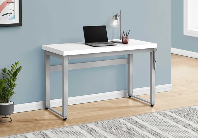 Alt view image 4 of 7 - Computer Desk, Home Office, Standing, Adjustable, 48"l, Work, Laptop, White Laminate, Grey Metal, Contemporary, Modern