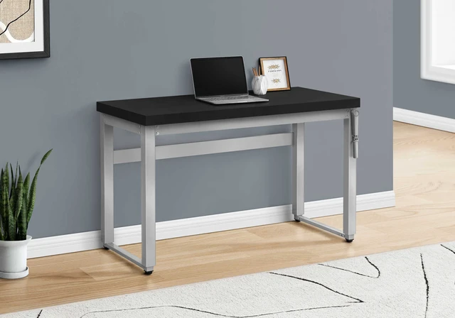 Alt view image 4 of 7 - Computer Desk, Home Office, Standing, Adjustable, 48"l, Work, Laptop, Black Laminate, Grey Metal, Contemporary, Modern