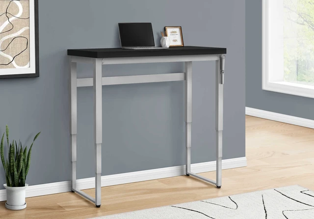Alt view image 5 of 7 - Computer Desk, Home Office, Standing, Adjustable, 48"l, Work, Laptop, Black Laminate, Grey Metal, Contemporary, Modern