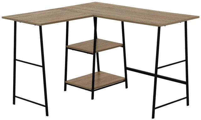 Main image of Computer Desk, Home Office, Corner, Storage Shelves, 48"l, L Shape, Work, Laptop, Brown Laminate, Black Metal, Contemporary, Modern