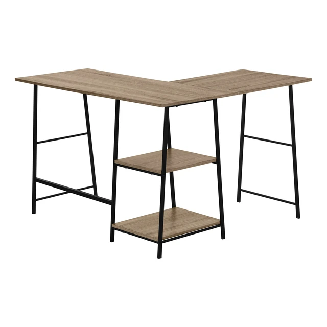 Alt view image 6 of 7 - Computer Desk, Home Office, Corner, Storage Shelves, 48"l, L Shape, Work, Laptop, Brown Laminate, Black Metal, Contemporary, Modern