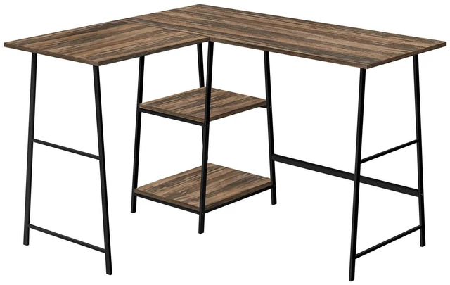 Main image of Computer Desk, Home Office, Corner, Storage Shelves, 48"l, L Shape, Work, Laptop, Brown Laminate, Black Metal, Contemporary, Modern