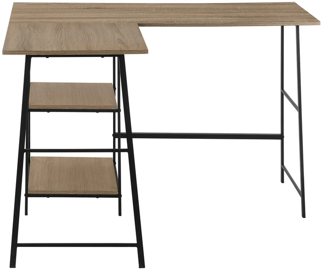Alt view image 7 of 7 - Computer Desk, Home Office, Corner, Storage Shelves, 48"l, L Shape, Work, Laptop, Brown Laminate, Black Metal, Contemporary, Modern