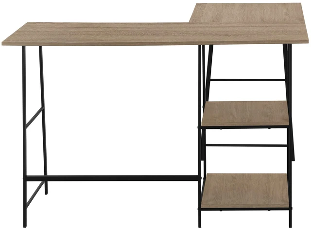 Alt view image 5 of 7 - Computer Desk, Home Office, Corner, Storage Shelves, 48"l, L Shape, Work, Laptop, Brown Laminate, Black Metal, Contemporary, Modern