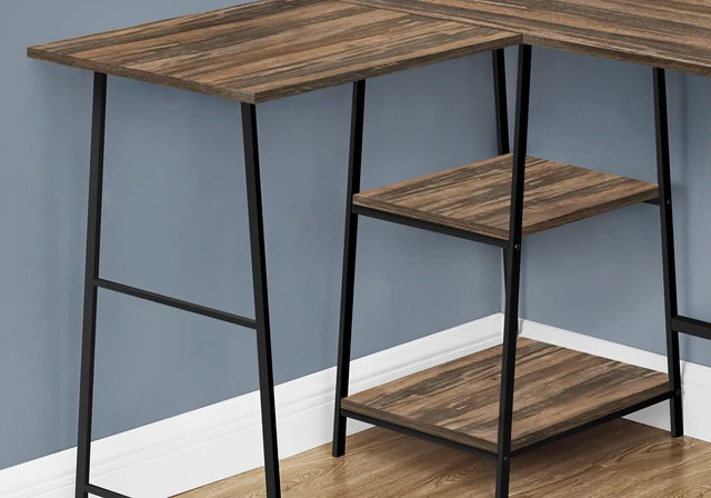 Alt view image 2 of 5 - Computer Desk, Home Office, Corner, Storage Shelves, 48"l, L Shape, Work, Laptop, Brown Laminate, Black Metal, Contemporary, Modern