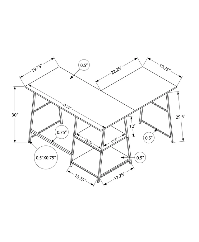 Alt view image 3 of 5 - Computer Desk, Home Office, Corner, Storage Shelves, 48"l, L Shape, Work, Laptop, Black Marble Look Laminate, Black Metal, Contemporary, Modern