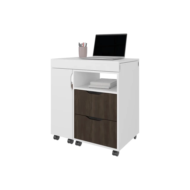 Alt view image 3 of 5 - White and Stained Walnut 2-Drawer Extendable Desk with Sliding Mechanism