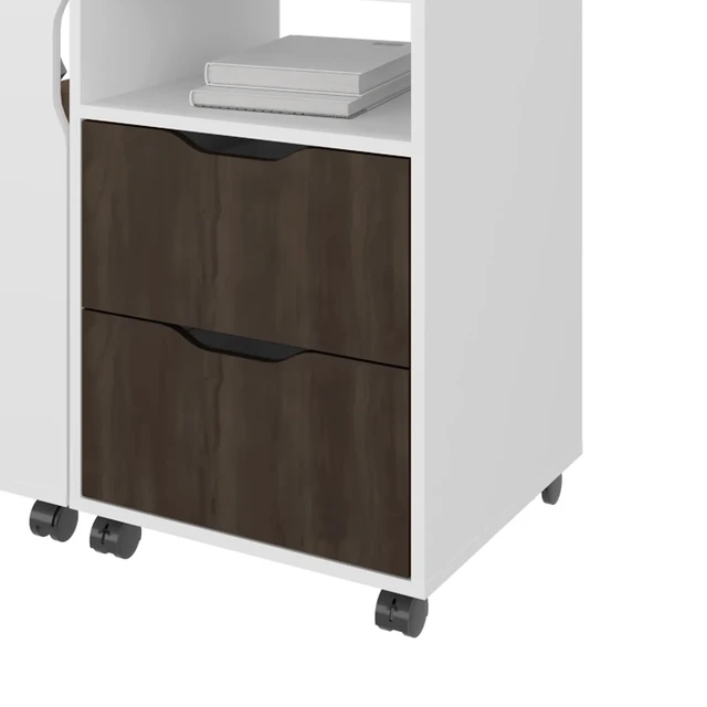 Alt view image 4 of 5 - White and Stained Walnut 2-Drawer Extendable Desk with Sliding Mechanism