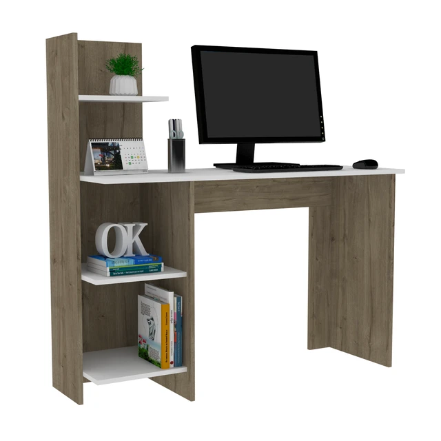 Alt view image 5 of 6 - Vilna 120 Writing Desk , Four Shelves -Light Oak / White