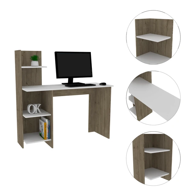Alt view image 3 of 6 - Vilna 120 Writing Desk , Four Shelves -Light Oak / White