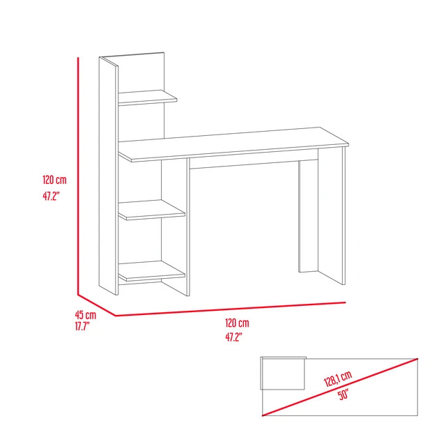 Alt view image 6 of 6 - Vilna 120 Writing Desk , Four Shelves -Light Oak / White