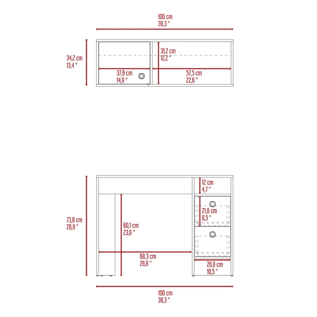 Alt view image 2 of 6 - Khali 2-Pc Office Set, Two Shelves, Two Drawers, Wall Cabinet, Single Door Cabinet, -Light Oak / Taupe