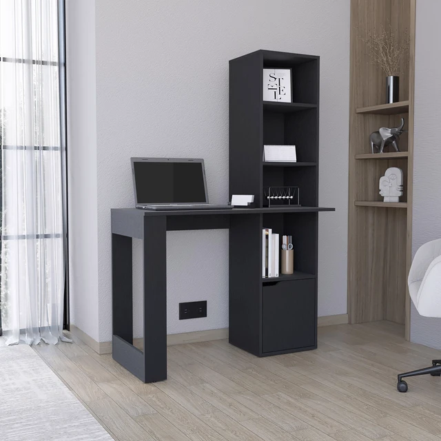 Main image of Iowa Computer Desk with 1-Cabinet and 4-Tier Bookcase