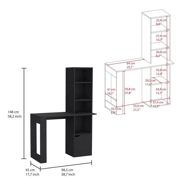 Alt view image 3 of 7 - Iowa Computer Desk with 1-Cabinet and 4-Tier Bookcase