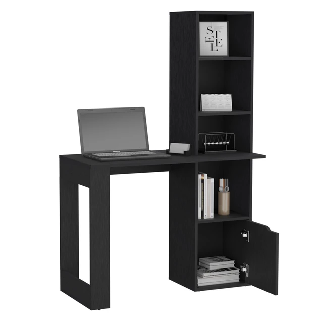 Alt view image 7 of 7 - Iowa Computer Desk with 1-Cabinet and 4-Tier Bookcase