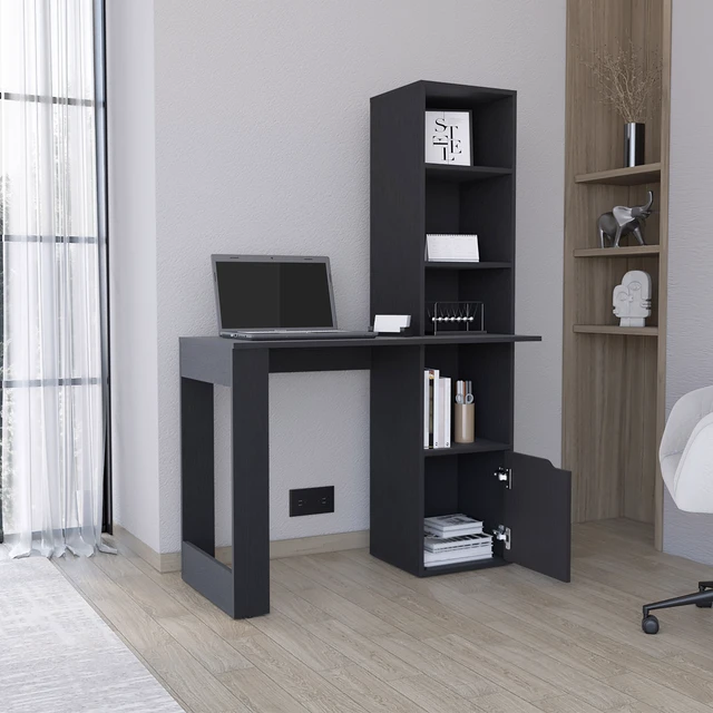 Alt view image 4 of 7 - Iowa Computer Desk with 1-Cabinet and 4-Tier Bookcase