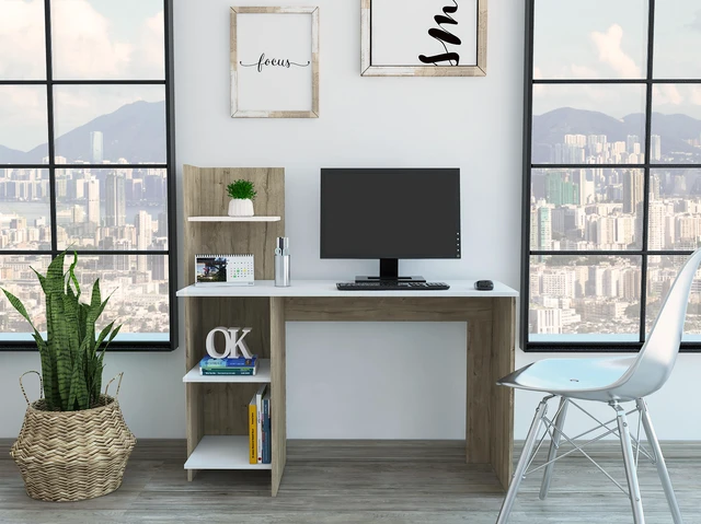 Main image of Vilna 120 Writing Desk , Four Shelves -Light Oak / White