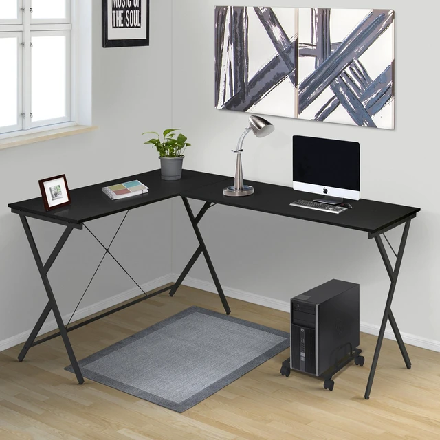 Main image of Black L-shaped Computer Desk with CPU Holder