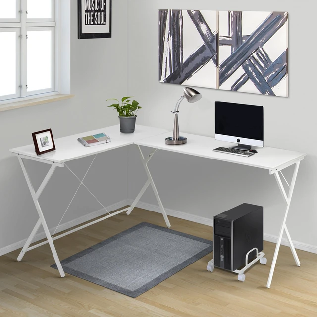 Main image of White L-shaped Computer Desk with CPU Holder