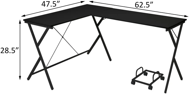 Alt view image 6 of 6 - Black L-shaped Computer Desk with CPU Holder